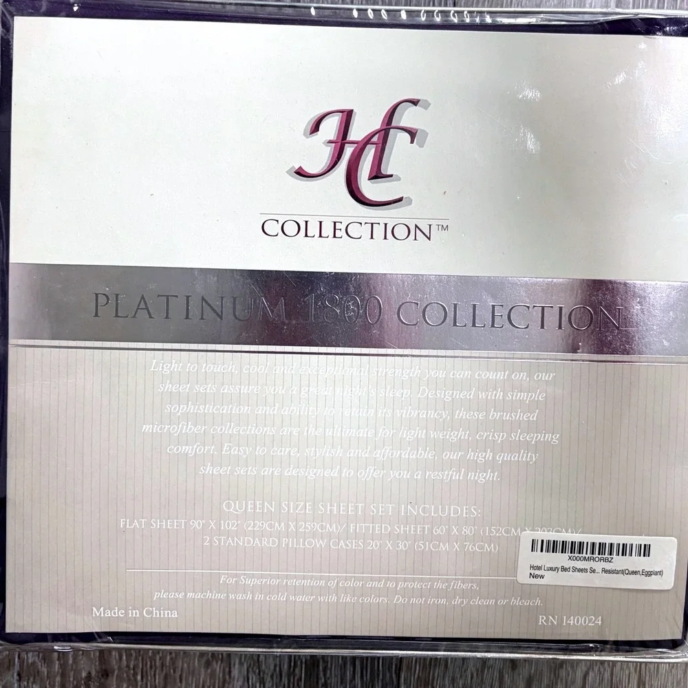 HC Collection Platinum 1800 Queen Sheet Set Eggplant Purple Microfiber 4 Piece